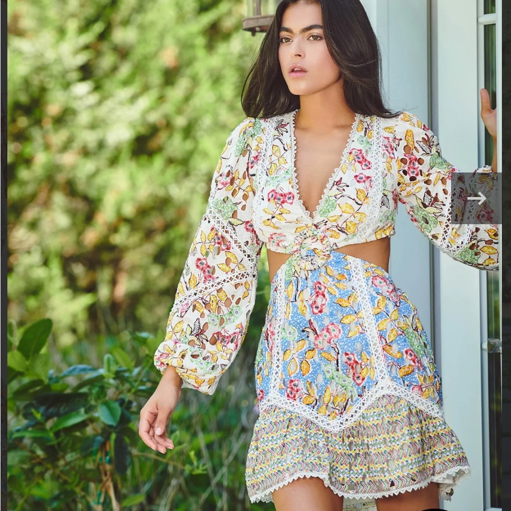 HEMANT & NANDITA Long Sleeve Cut Out Mini Dress